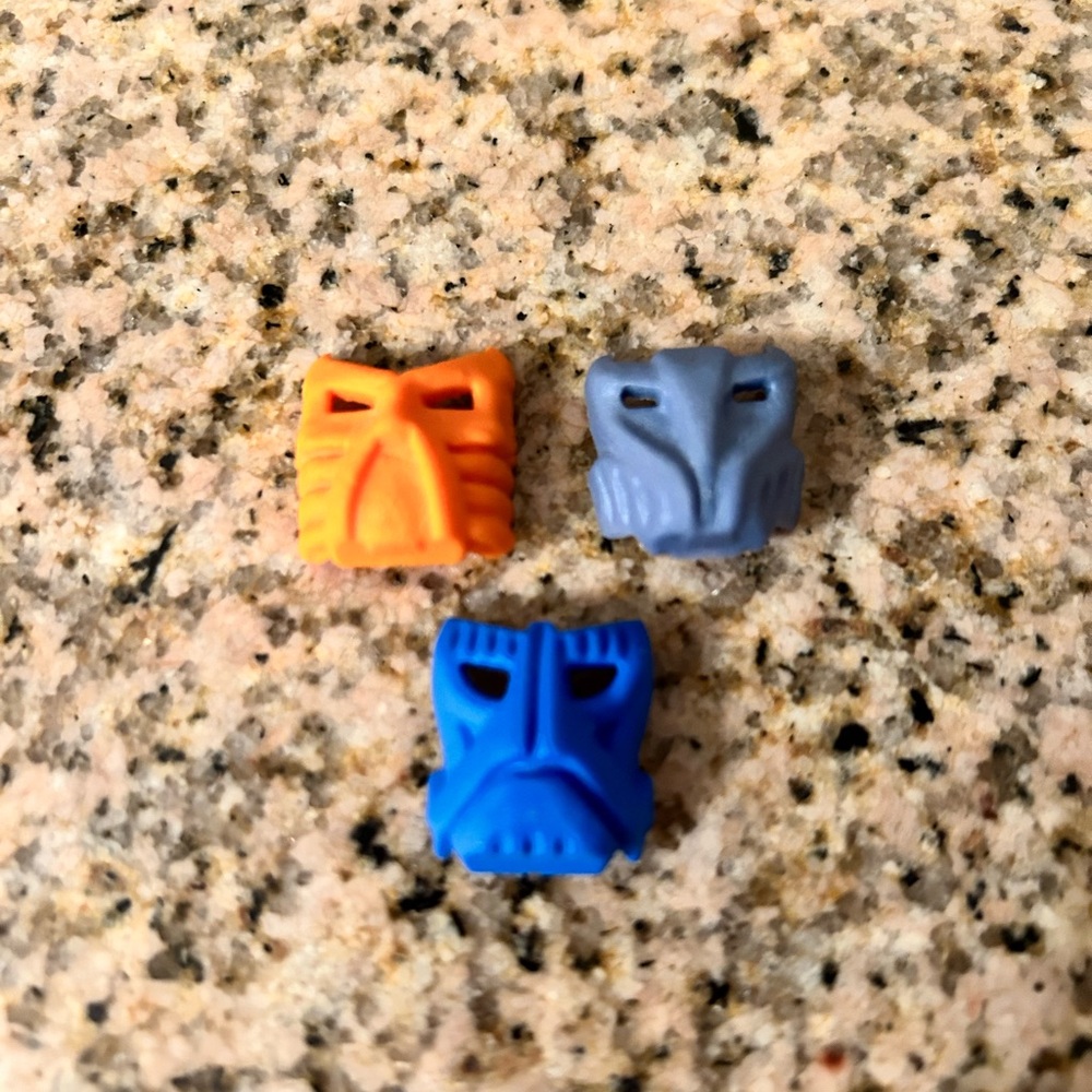 Lego Bionicle Mixed Rubber Mask 42042 Bohrok Lot Of 3 Lt & Dk Blue, Orange